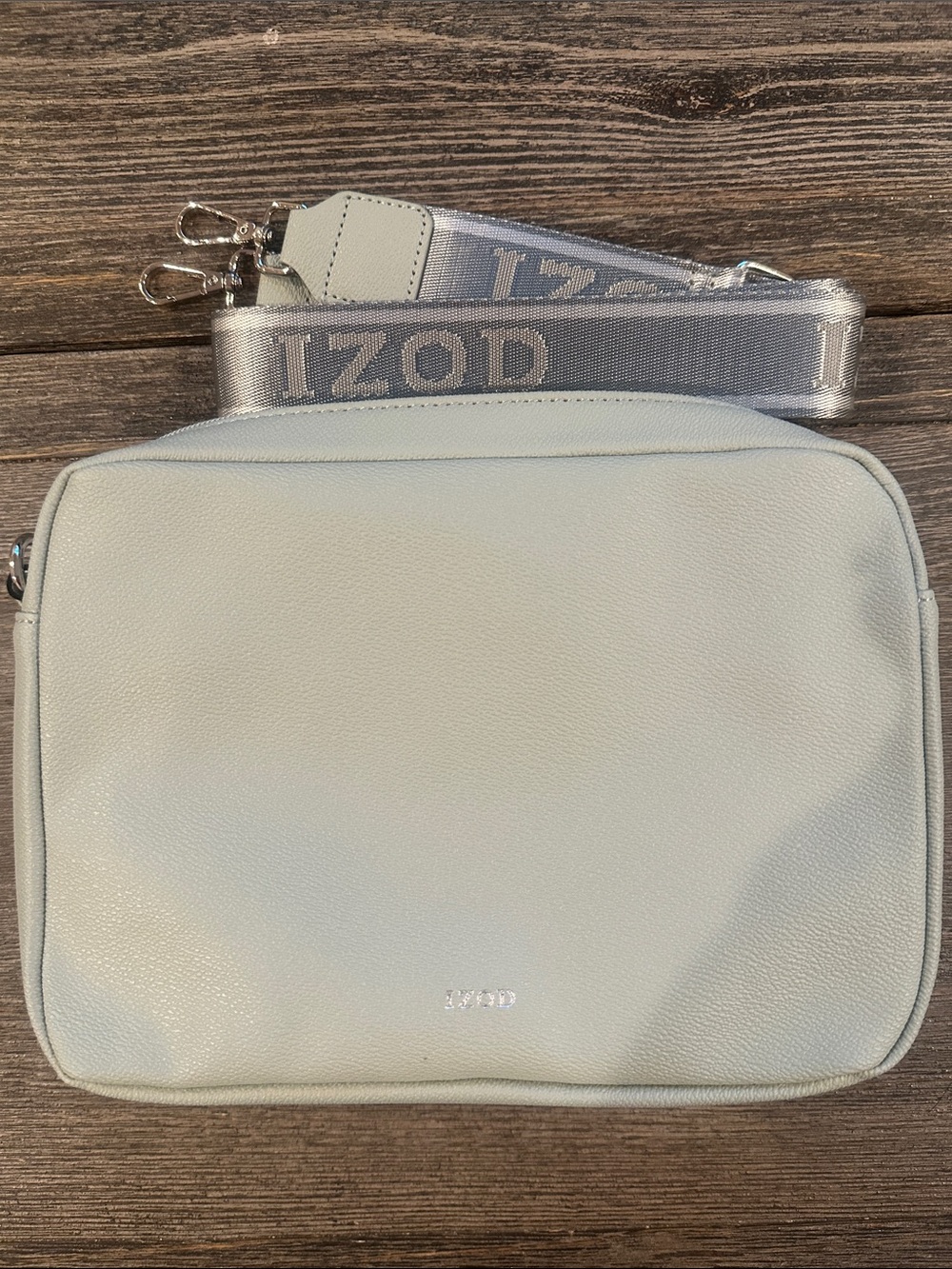 Izod Light Sage Pebbled Crossbody Messenger with Branded Strap